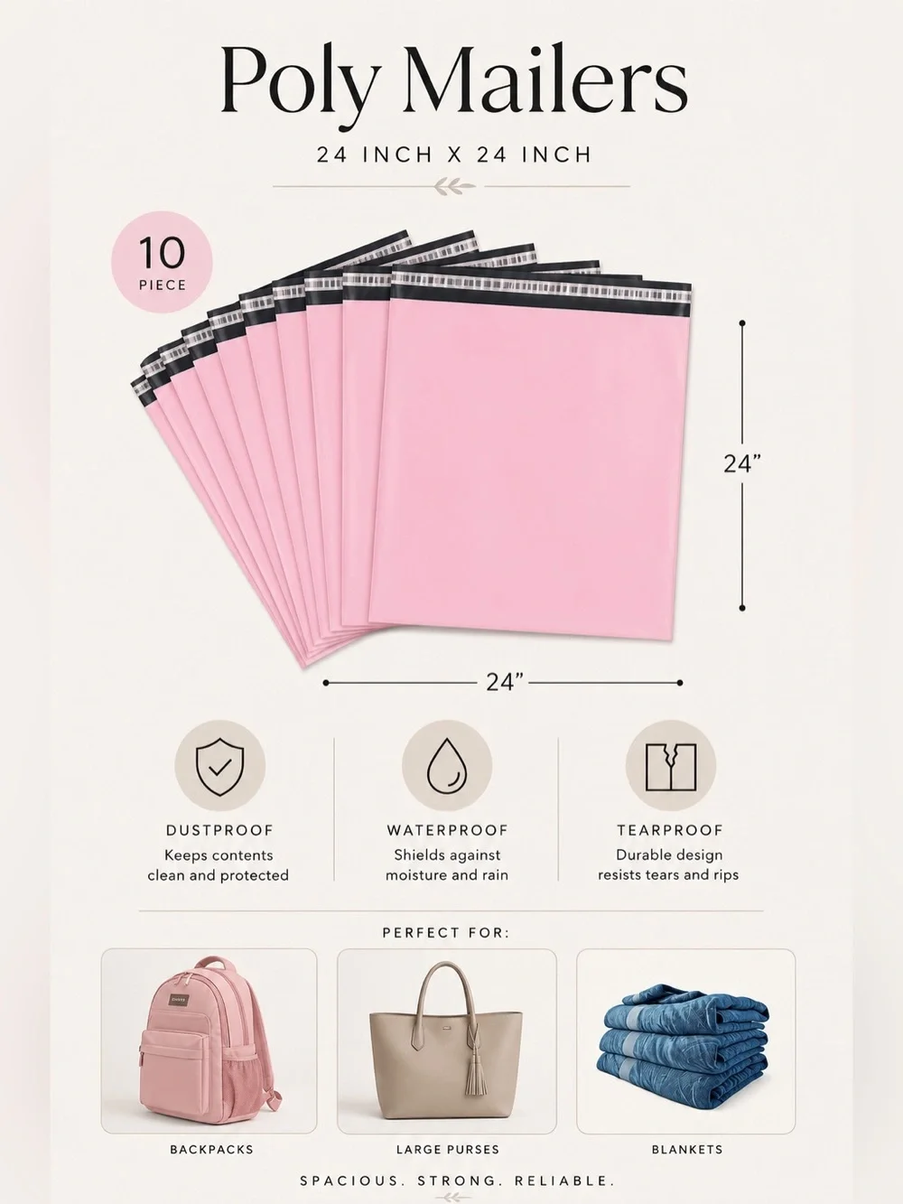 10 Super XL 24x24 Pink Poly Mailer